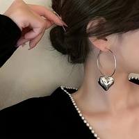 Heart-Shaped Pendant Hollow Hoop Earrings 4